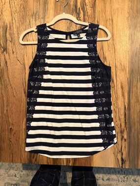 The Limited Navy & White Striped Lace-Trim Tank